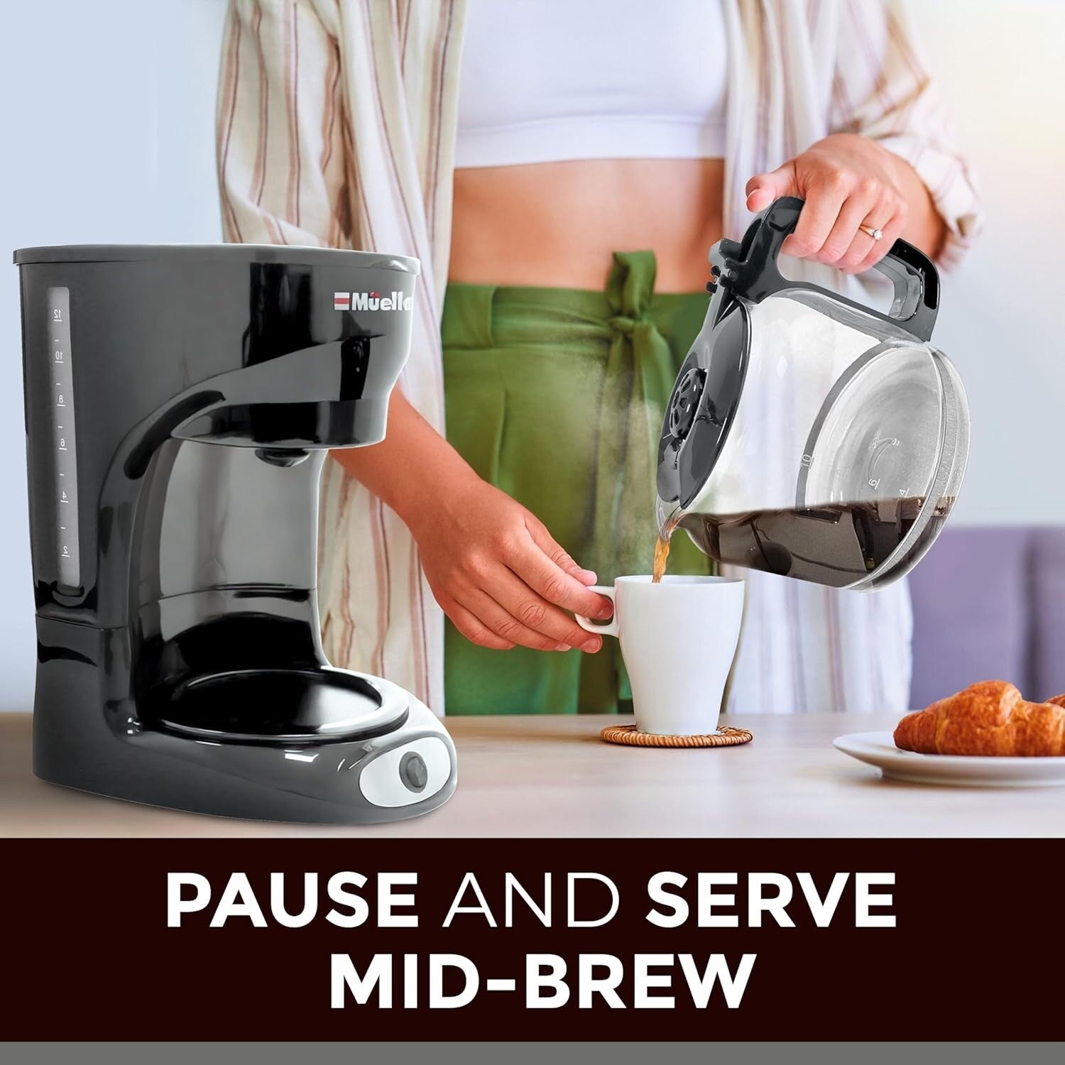12-Cup Gray Drip Coffee Maker, Borosilicate Carafe, Auto-Off, Reusable Filter, Keep-Warm Function