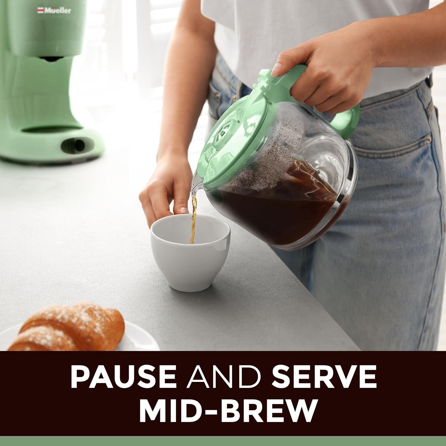 12-Cup Green Drip Coffee Maker, Borosilicate Carafe, Auto-Off, Reusable Filter, Anti-Drip Design