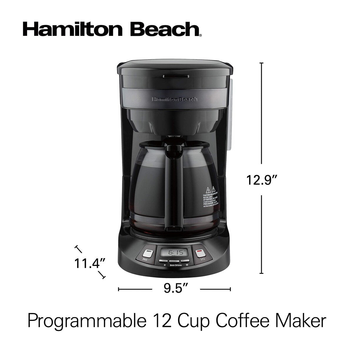 12 Cup Programmable Drip Coffee Maker with 3 Brew Options, Glass Carafe, Auto Pause and Pour, Black Stainless (46293)
