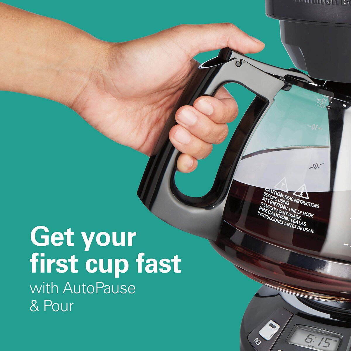 12 Cup Programmable Drip Coffee Maker with 3 Brew Options, Glass Carafe, Auto Pause and Pour, Black Stainless (46293)