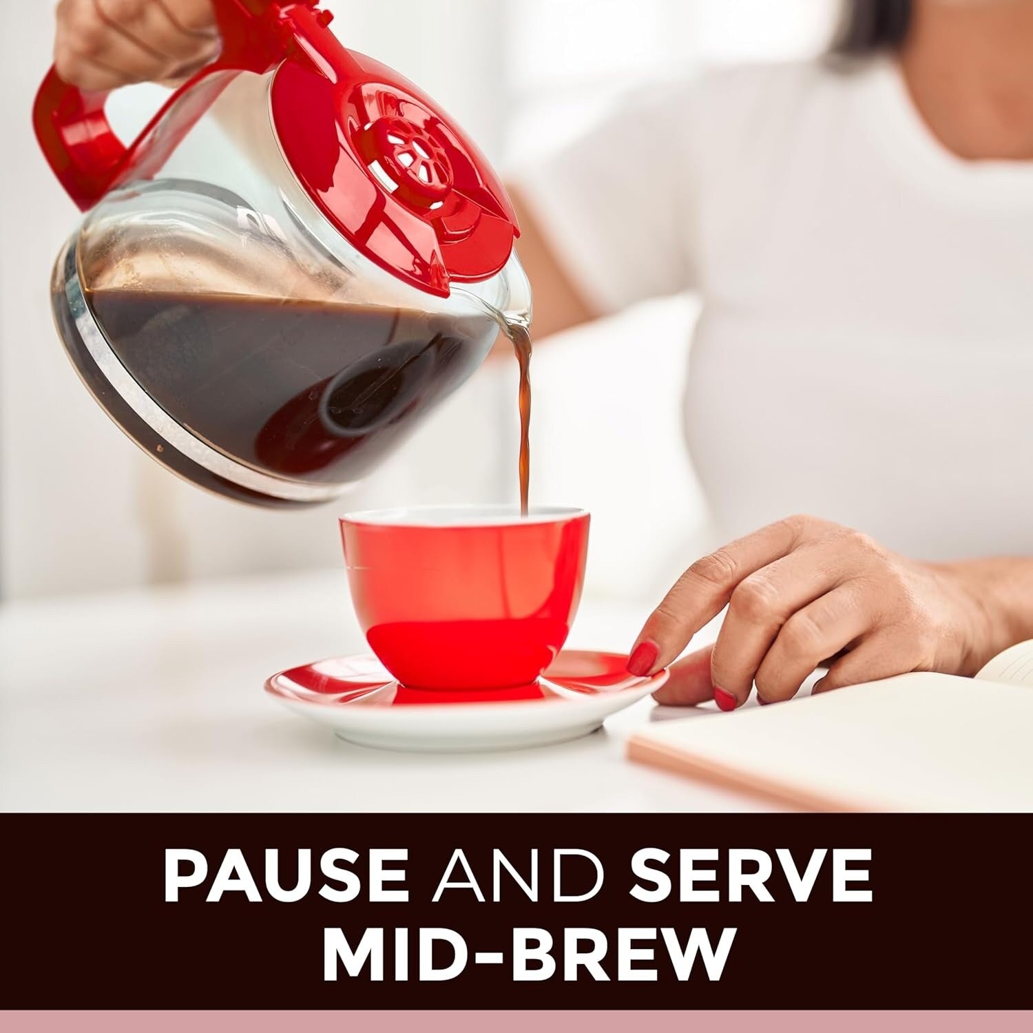 12-Cup Red Coffee Maker with Borosilicate Carafe, Auto-Off, Reusable Filter, Anti-Drip Technology