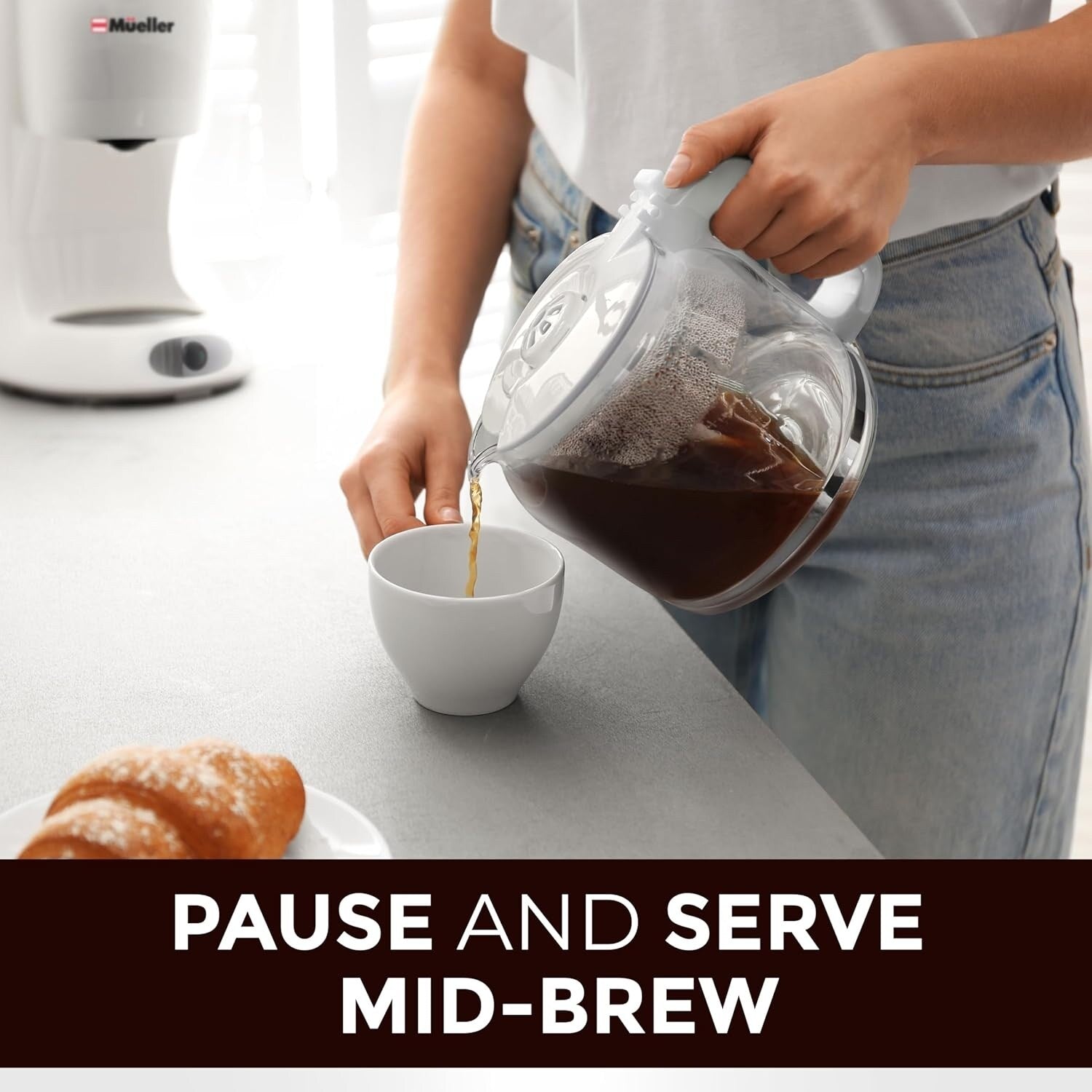 12-Cup White Coffee Maker with Borosilicate Carafe, Auto-Off, Reusable Filter, Clear Water Window