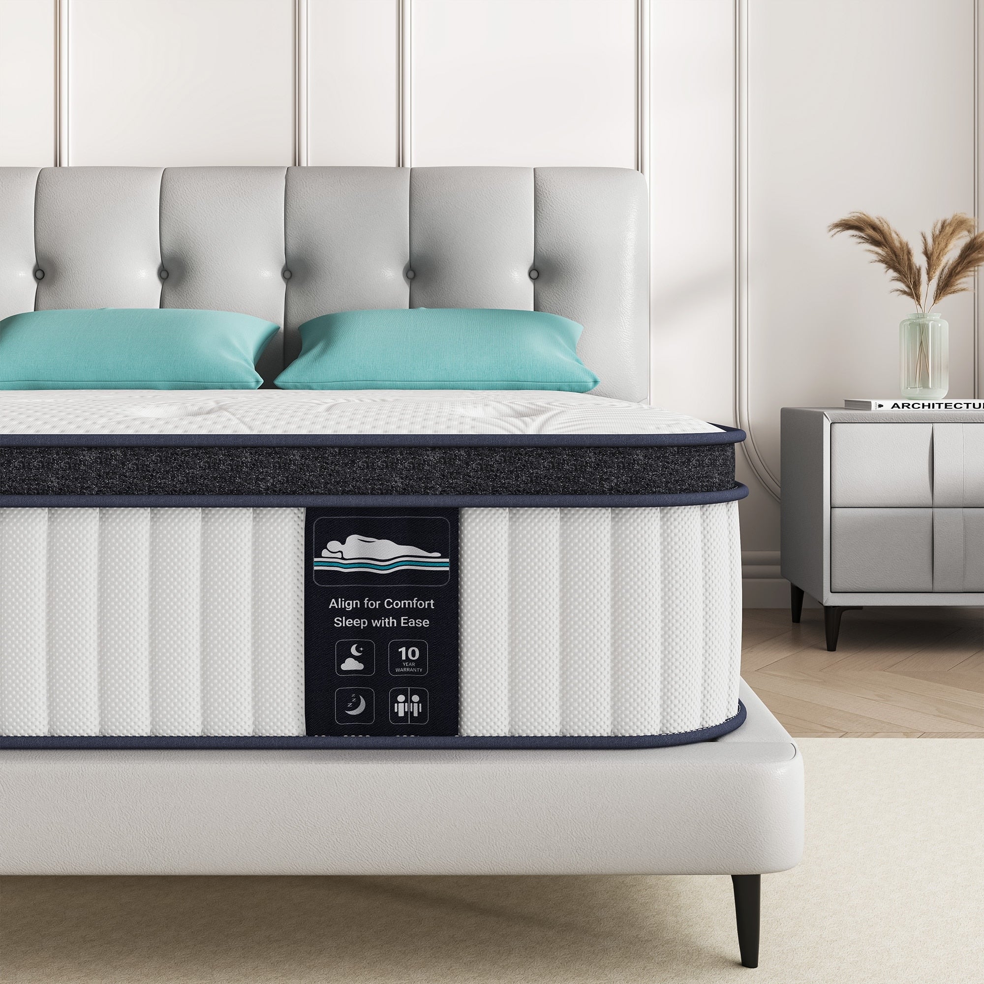 12 Hybrid Mattress - Bamboo Charcoal Foam, 5-Zone Pocket Coils, CertiPUR-US® Certified, Medium Firm Support