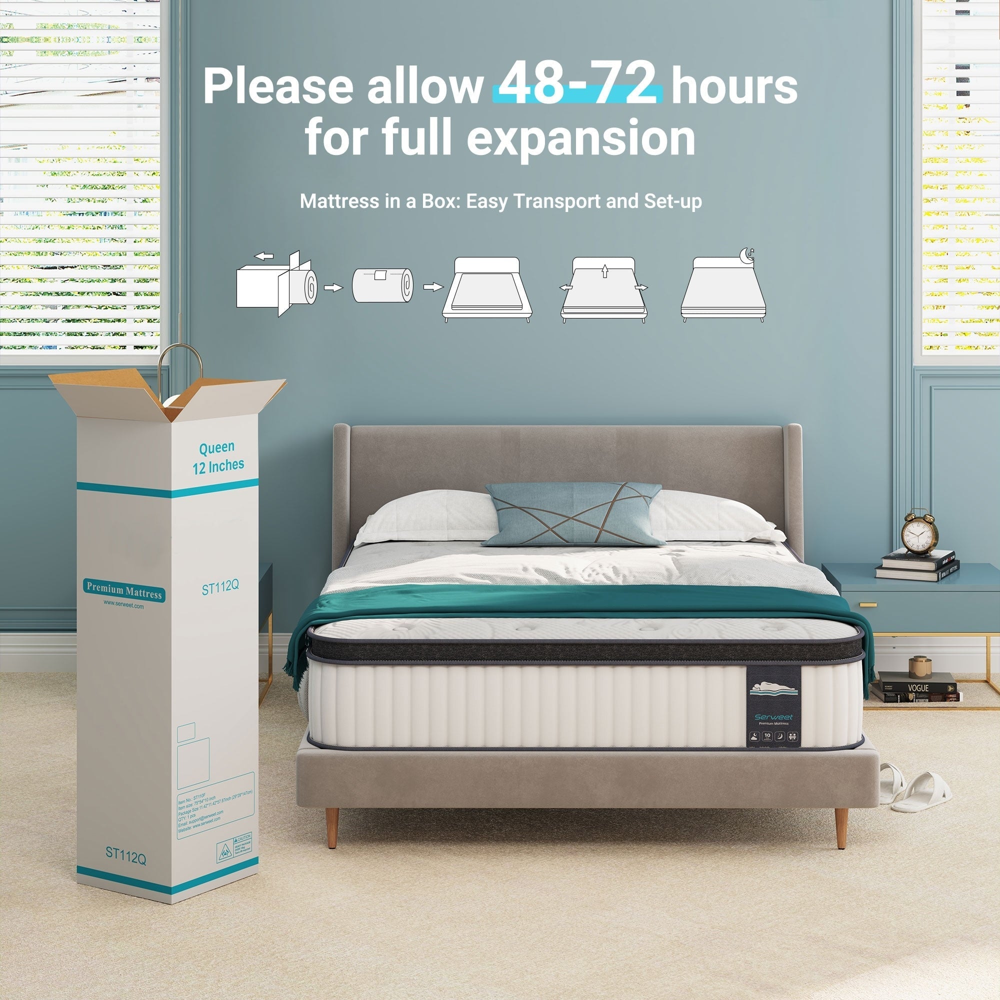 12 Hybrid Mattress - Bamboo Charcoal Foam, 5-Zone Pocket Coils, CertiPUR-US® Certified, Medium Firm Support
