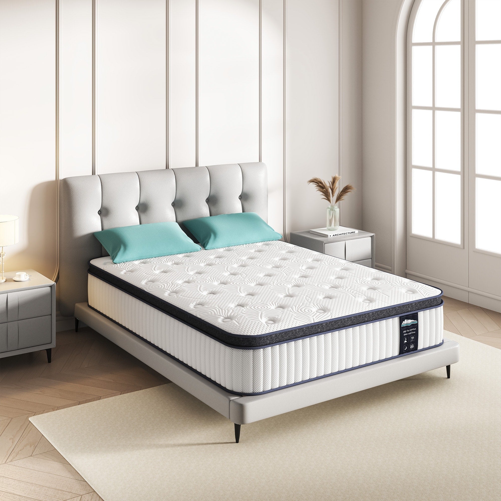 12 Hybrid Mattress - Bamboo Charcoal Foam, 5-Zone Pocket Coils, CertiPUR-US® Certified, Medium Firm Support