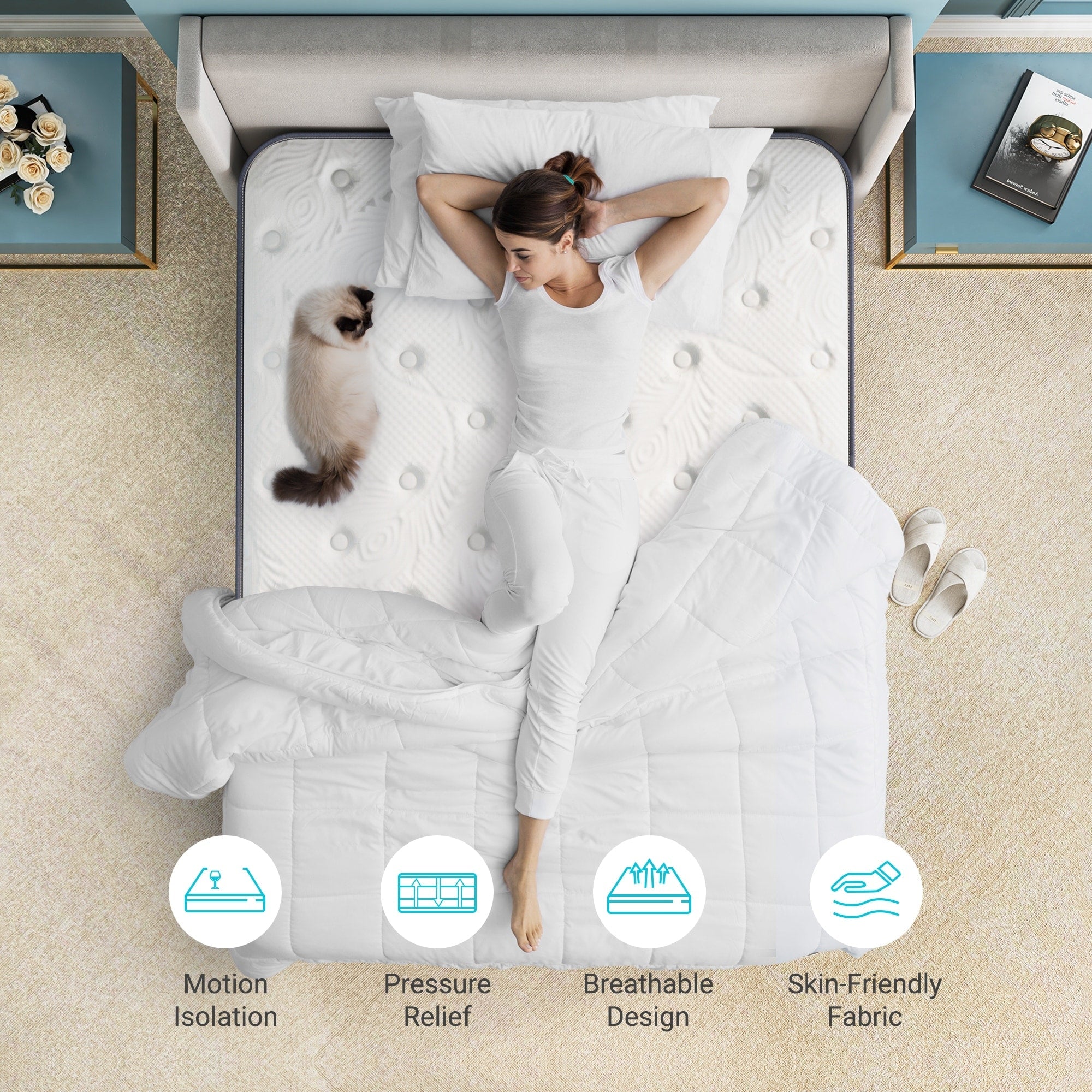 12 Hybrid Mattress - Bamboo Charcoal Foam, 5-Zone Pocket Coils, CertiPUR-US® Certified, Medium Firm Support