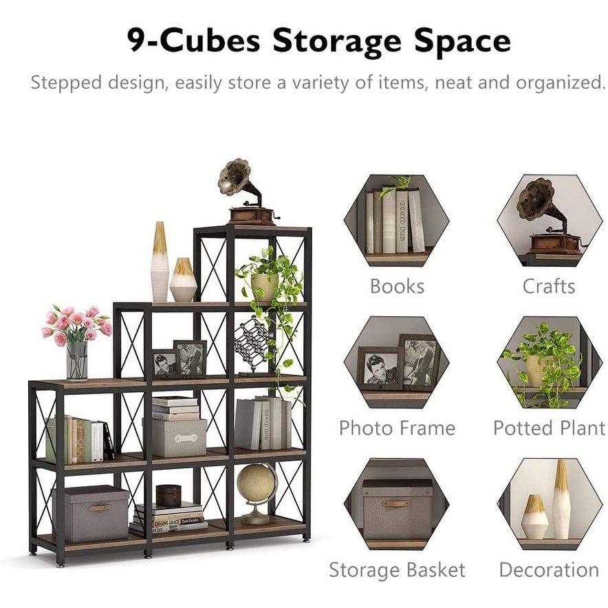 12 Shelves Ladder Bookshelf, Industrial Corner Bookshelf