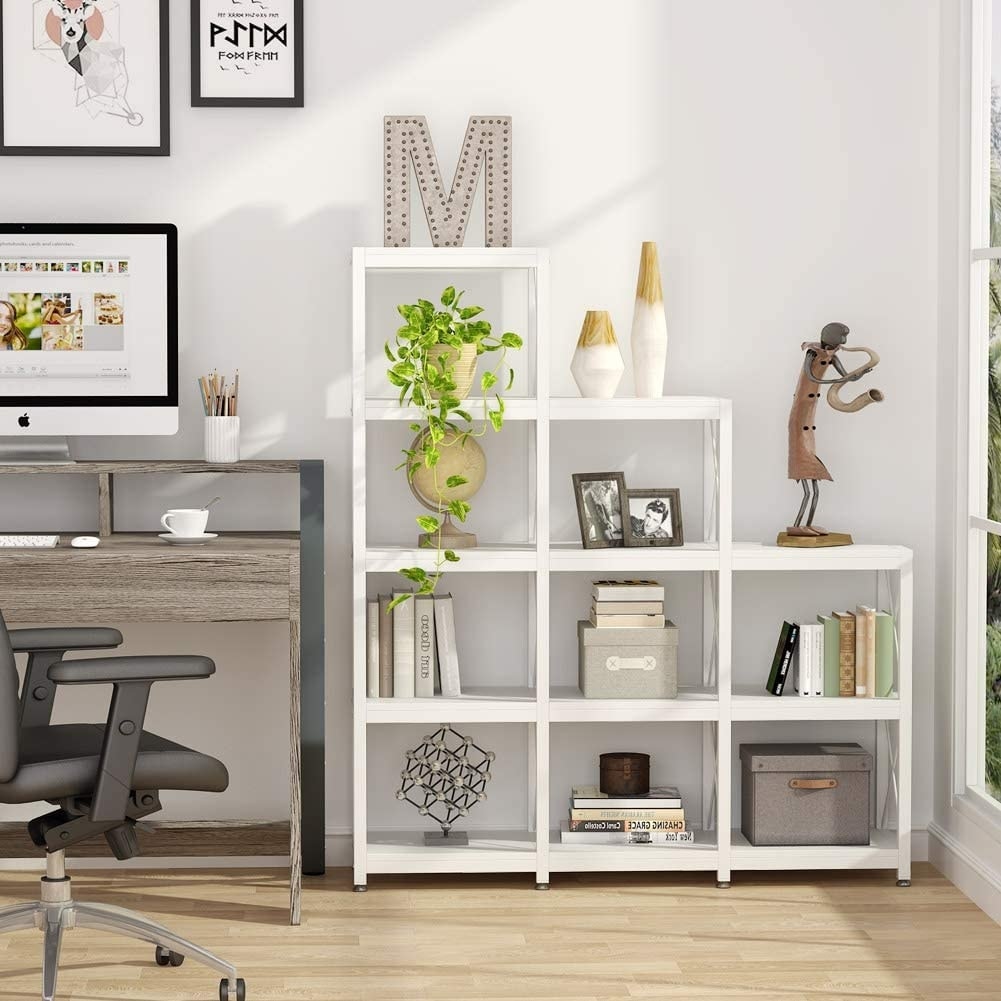12 Shelves Ladder Bookshelf, Industrial Corner Bookshelf