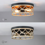 12 in. 2-Light Bronze and Wood Tone Flush Mount Ceiling Light - 12W