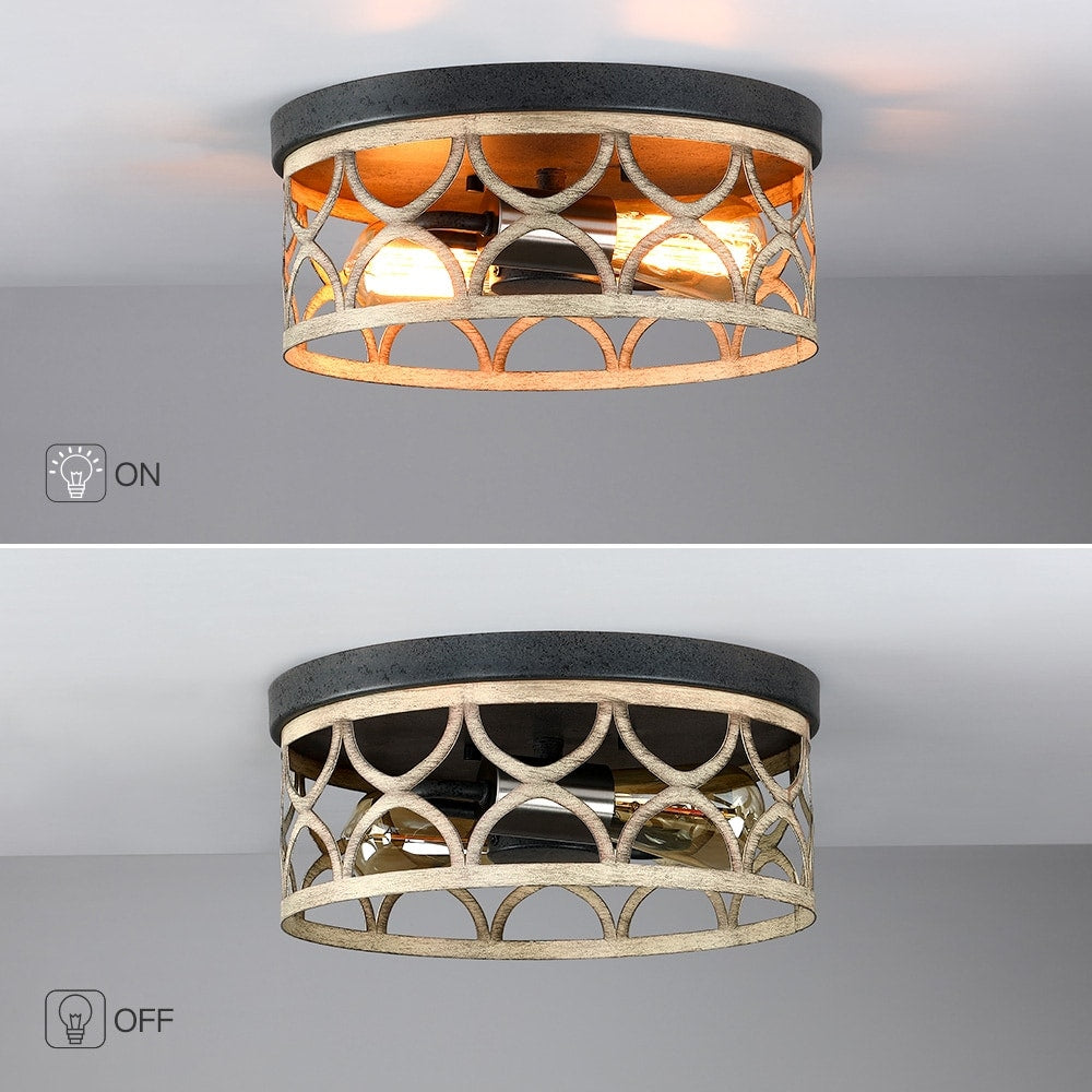 12 in. 2-Light Bronze and Wood Tone Flush Mount Ceiling Light - 12W