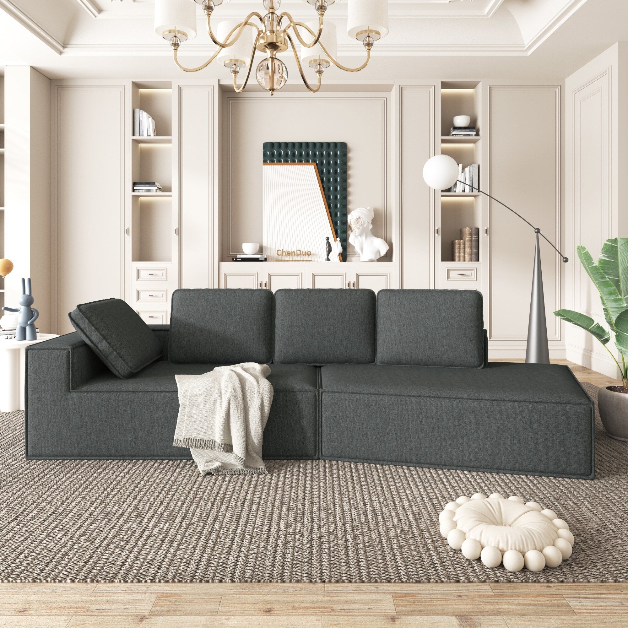 125 Stylish Chaise Lounge Modern Indoor Lounge Sofa Sleeper Sofa with Clean Lines for Living Room, Beige