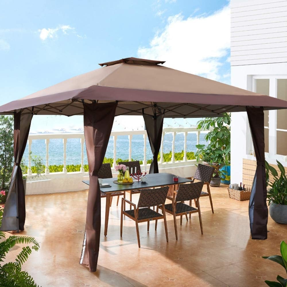 13' x 13' Outdoor Canopy Patio Gazebo Reinforced garden Pop-up Canopy Tentwith Elegant Corner Curtain - 13x13ft