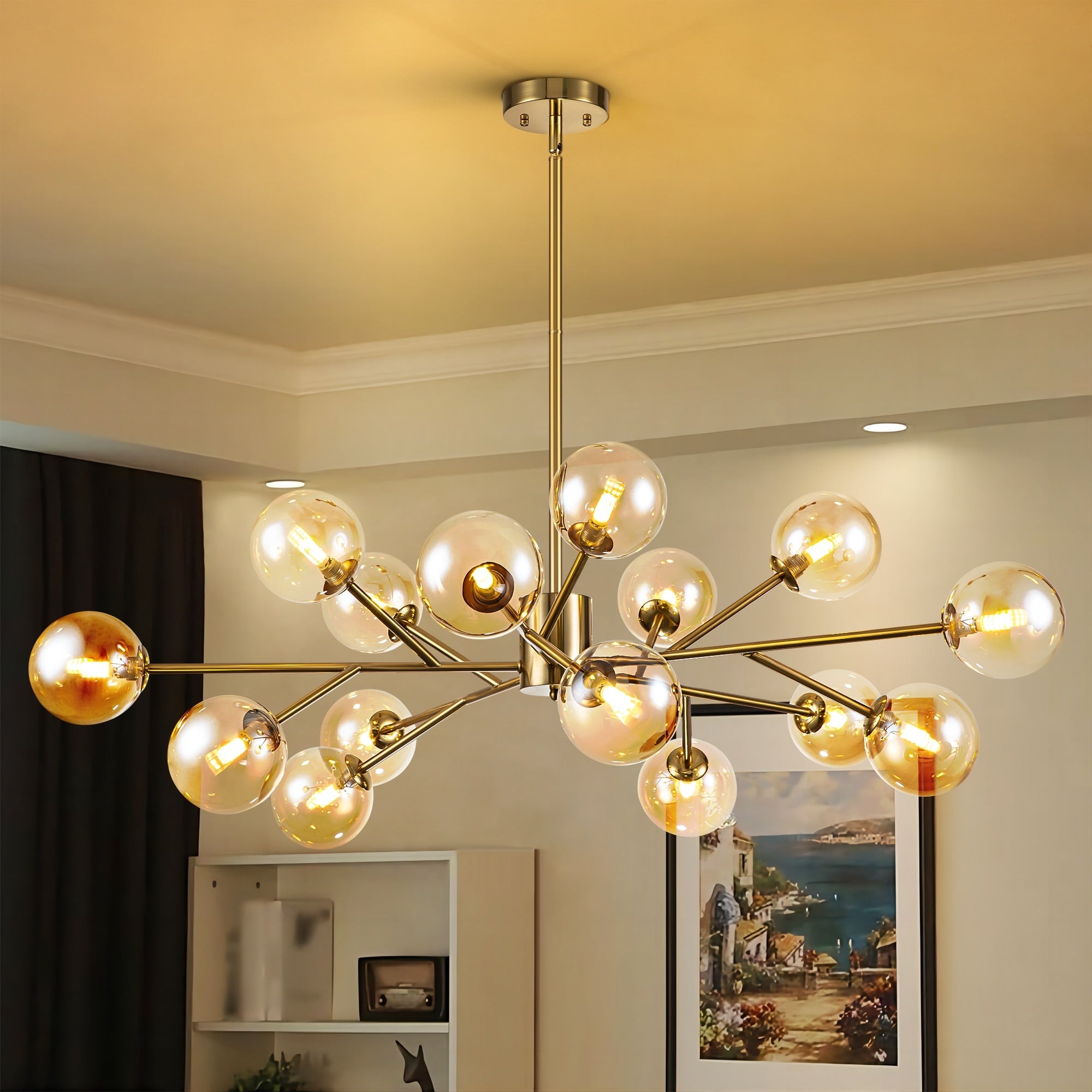Modern Large Bubble Sputnik Chandelier in Black or Gold for Dining Room