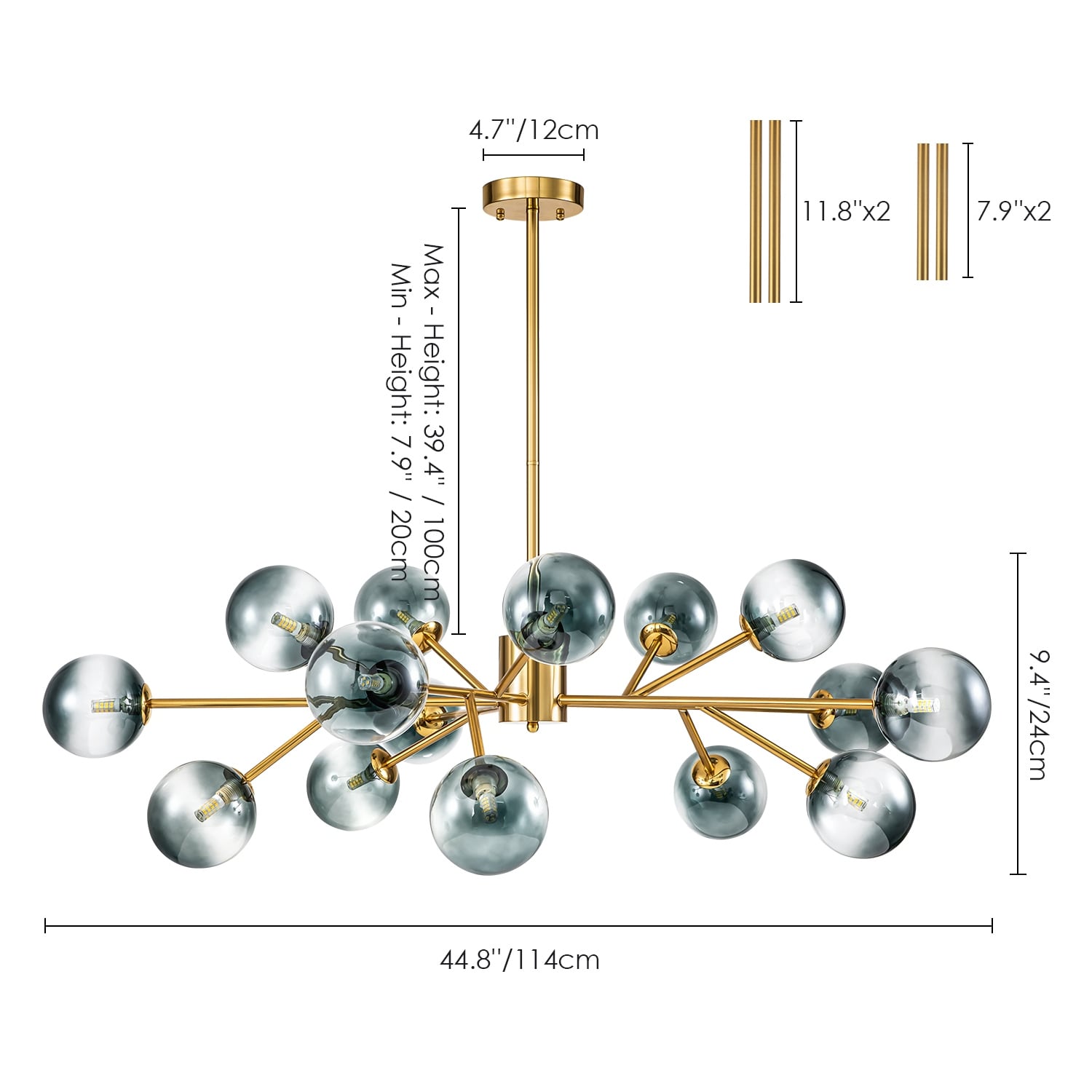 Modern Large Bubble Sputnik Chandelier in Black or Gold for Dining Room