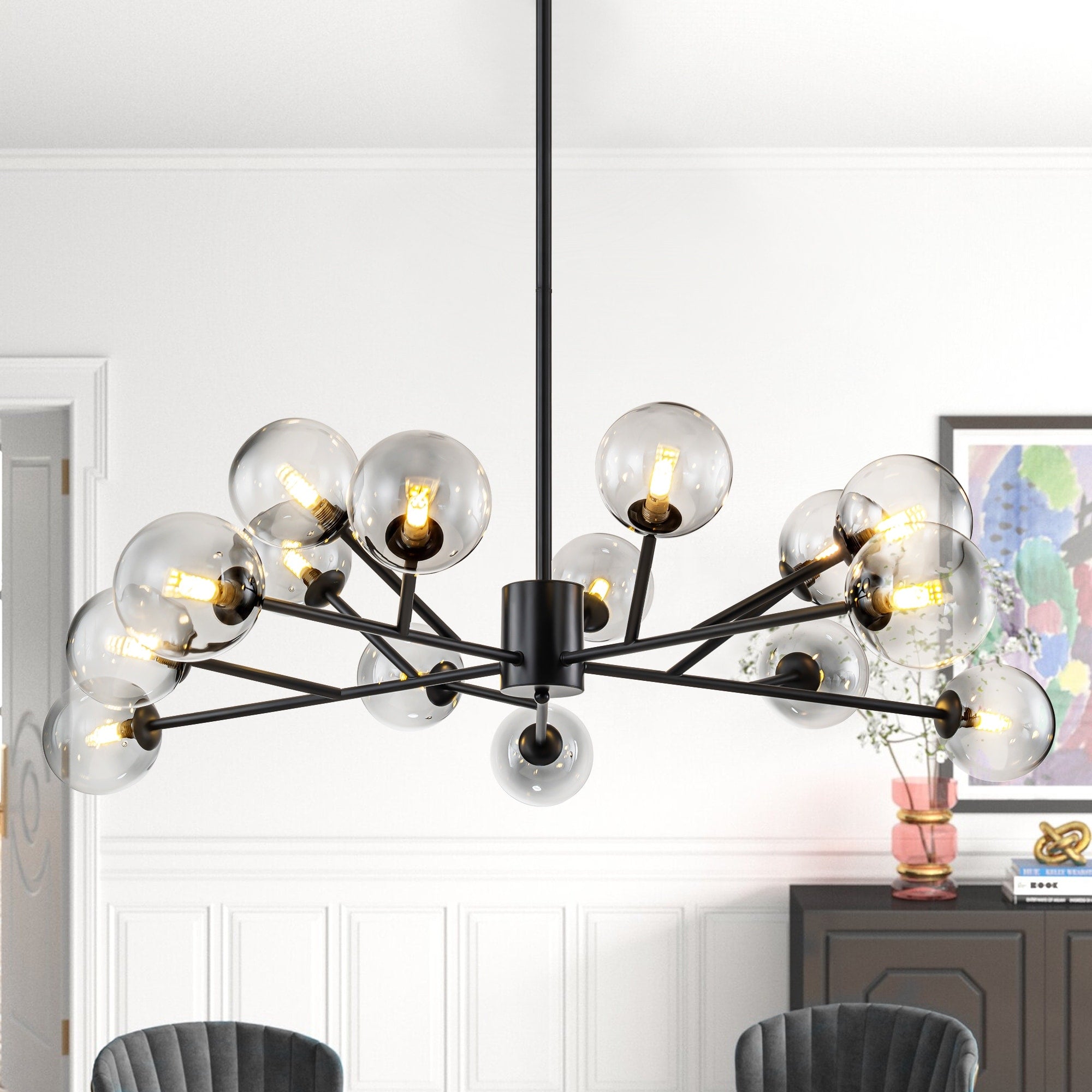 Modern Large Bubble Sputnik Chandelier in Black or Gold for Dining Room