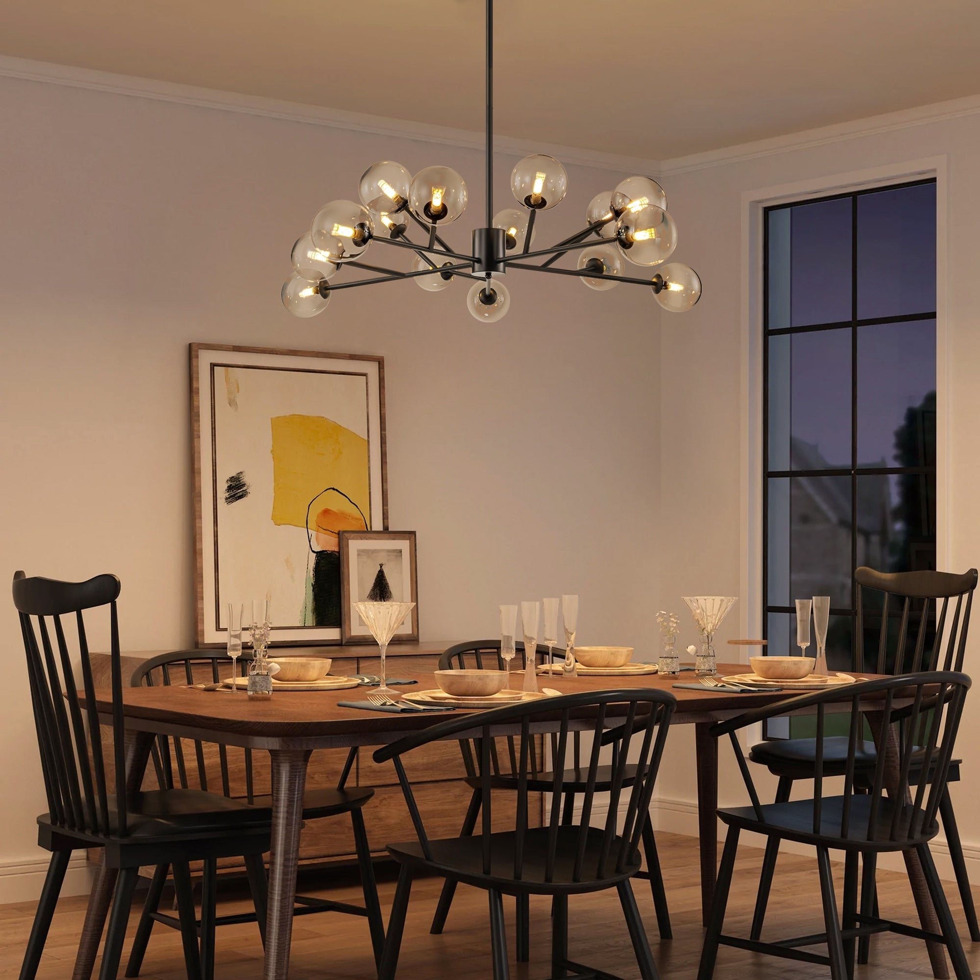 Modern Large Bubble Sputnik Chandelier in Black or Gold for Dining Room