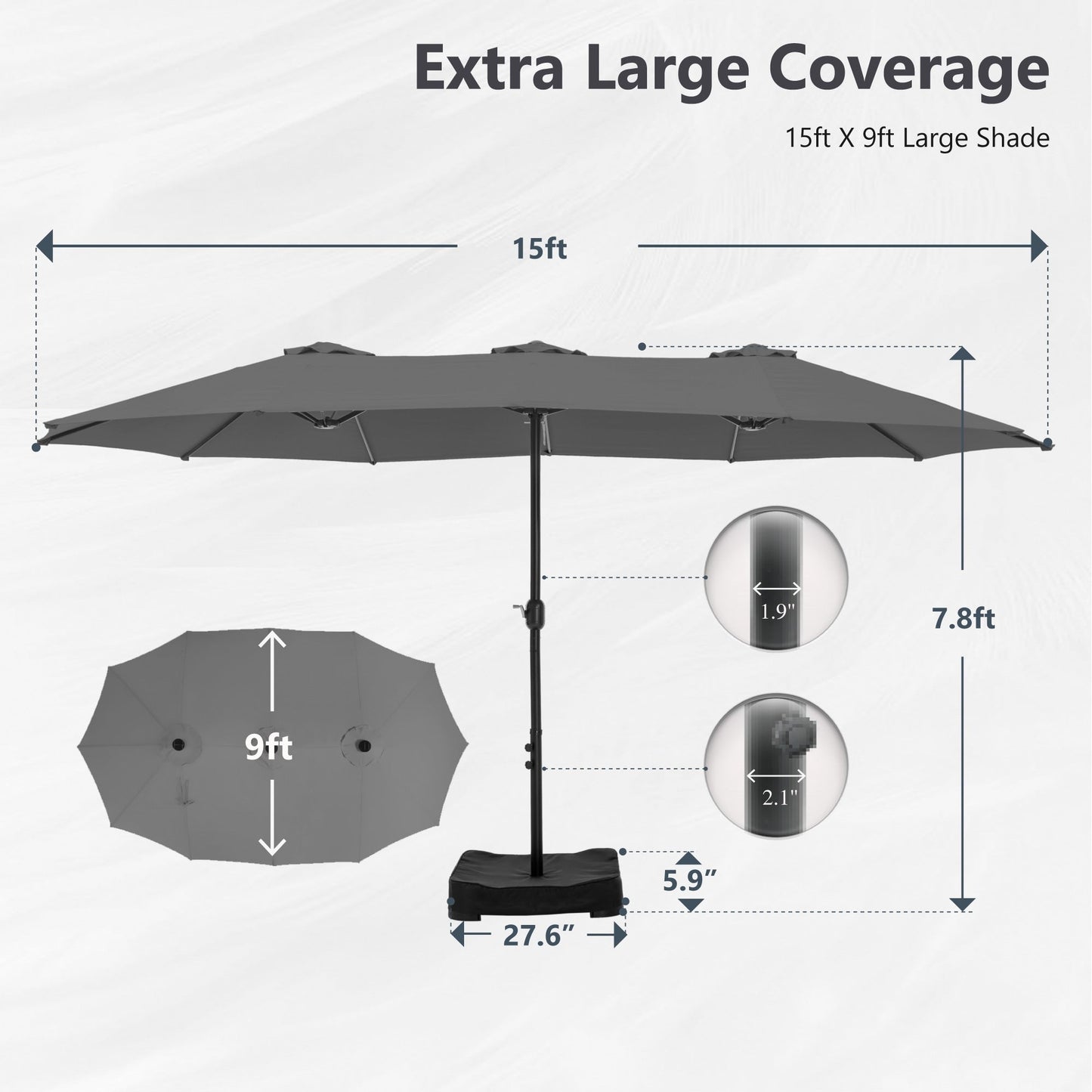 MAISON ARTS 15ft Double-Sided Patio Extra Large Twin Umbrella with Base Included