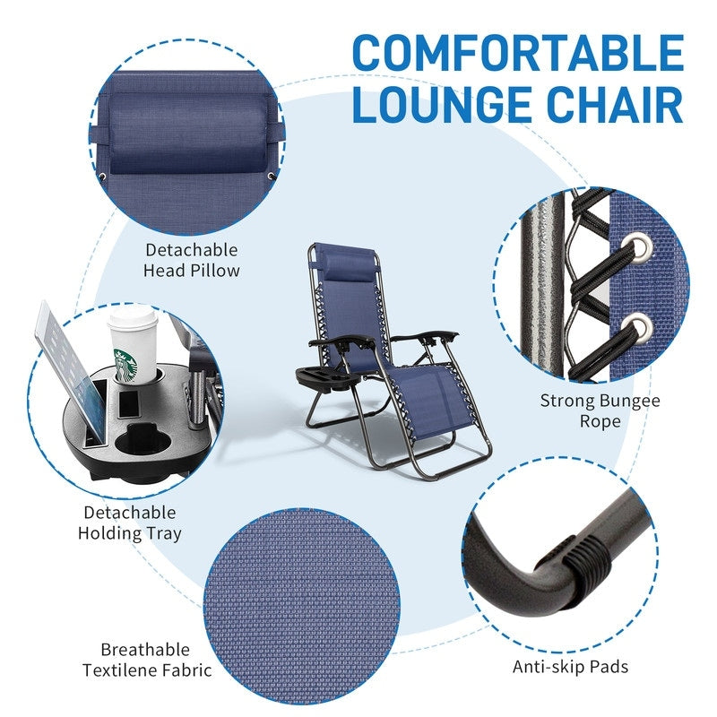 2-Piece Zero Gravity Lounge Chair Portable Folding Chairs with Cup Holder
