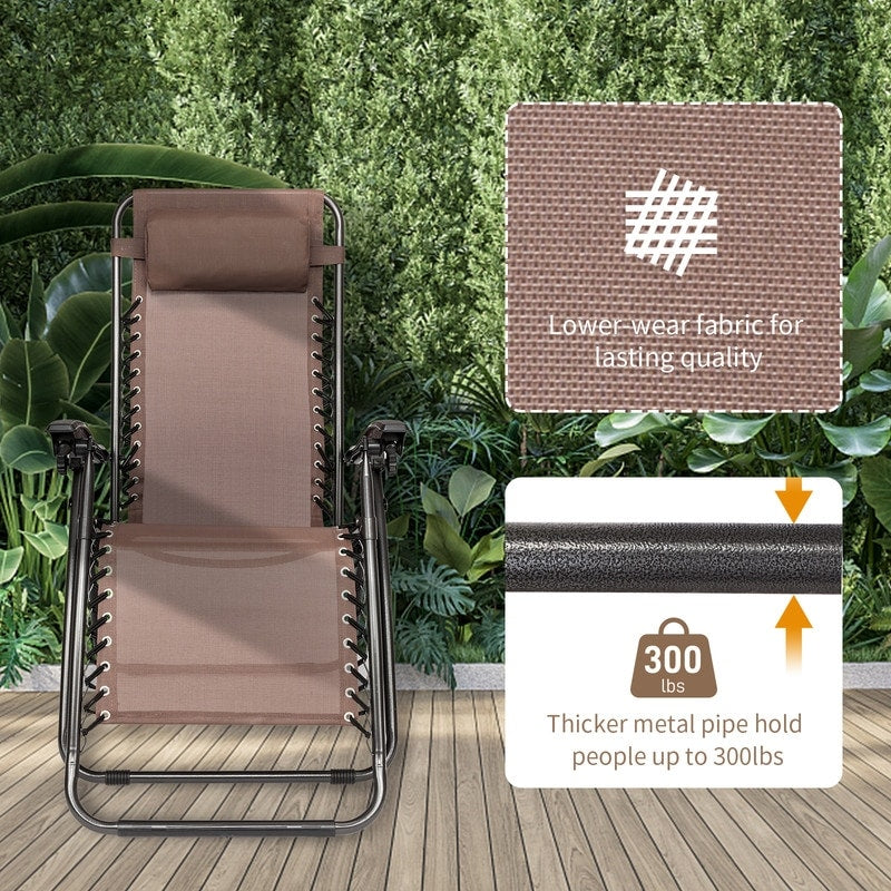 2-Piece Zero Gravity Lounge Chair Portable Folding Chairs with Cup Holder