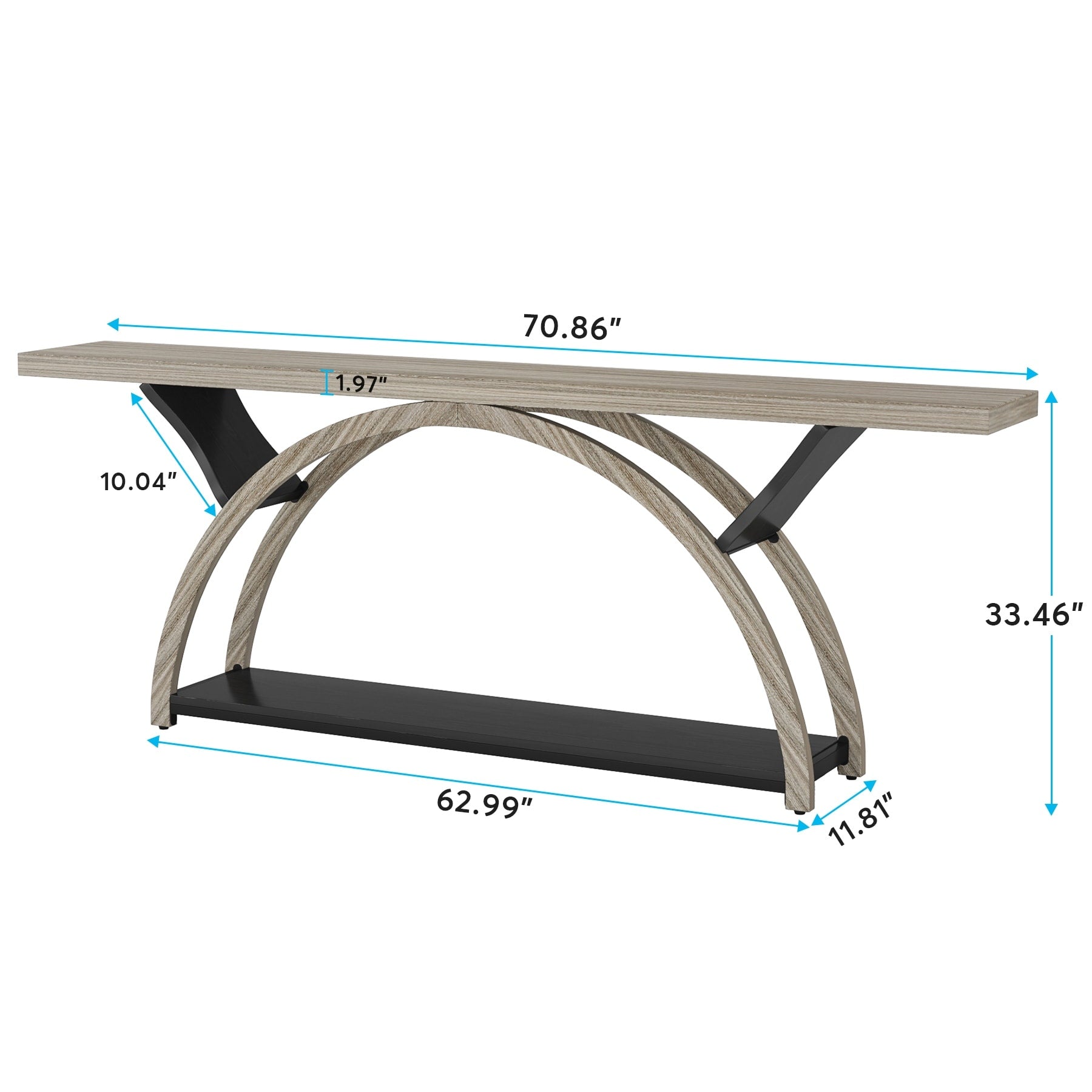 2-Tier Narrow Long Console Sofa Table with Semi-Circular Frame for Entryway,Gray Hallway Accent Tables