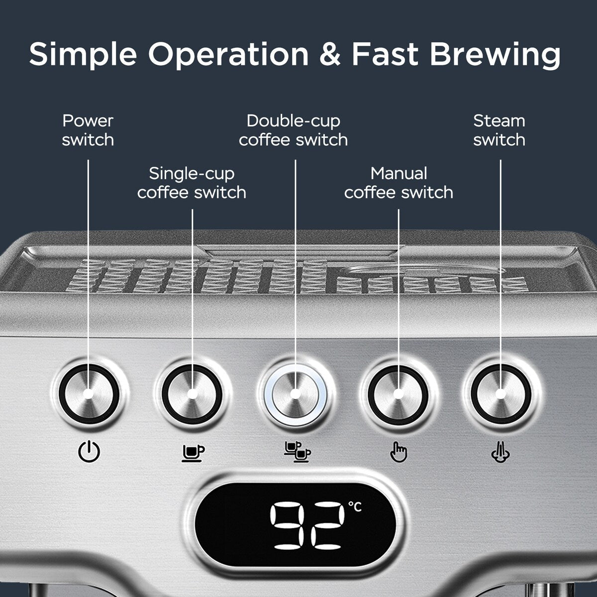 20 Cup Silver Stainless Steel Semi-Automatic Espresso Machine with 0.5 Gallon Water Tank
