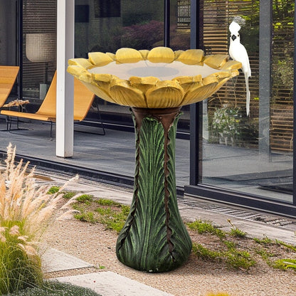 24.4-in Outdoor Sunflower Bird Bath - Concrete Bird Bath with Pedestal