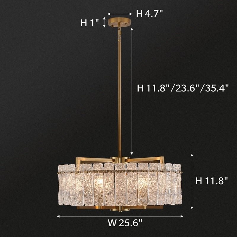 26 in. Gold Modern Drum Crystal Chandelier 6-Light Glam Dimmable Pendant Light Kitchen Island with Frosted Glass for Dining Room