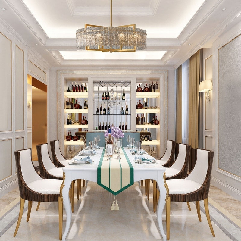 26 in. Gold Modern Drum Crystal Chandelier 6-Light Glam Dimmable Pendant Light Kitchen Island with Frosted Glass for Dining Room