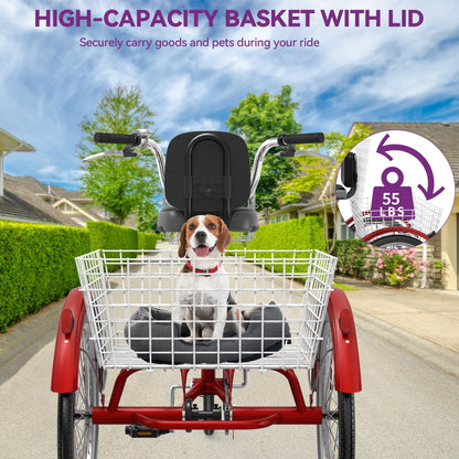 26 Blue Adult Tricycle 3 Wheel Bikes with Removable Baskets