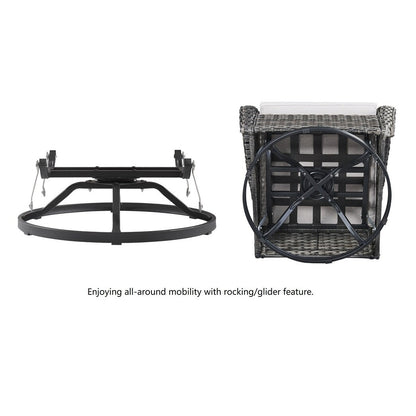 Gymojoy 3 Piece Outdoor Wicker Swivel Rocker with Cushion & Table