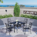60 x 37 Outdoor Patio Rectangular Metal Slatted Dining Table with Umbrella Hole for 6 Person