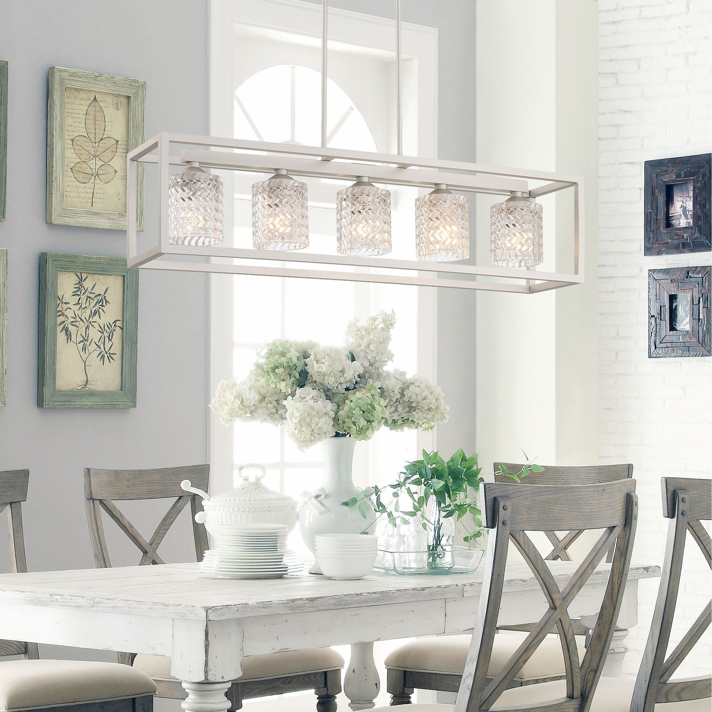 37in Mid-century Modern 5-light Crystal Rectangle Chandelier for Dining Room - 37 inches