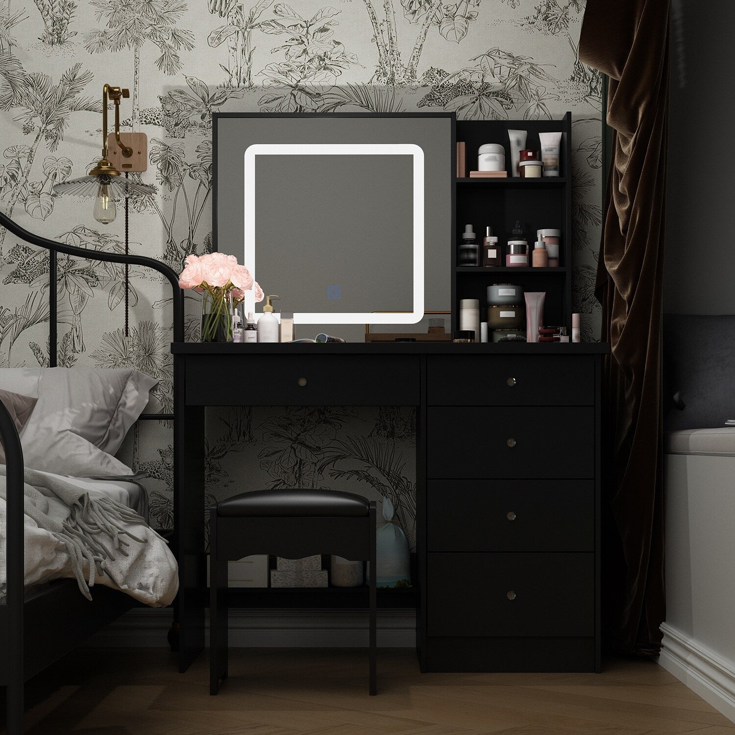 39.4'' W Dresser Makeup Vanity Set with Stool and Mirror Room