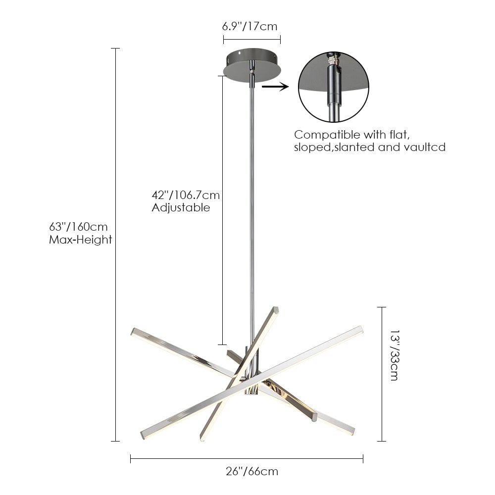 Black/ Gold Modern Aluminum LED Chandelier Linear Sputnik Ceiling Pendant Light for Living/ Dining Room/ Kitchen