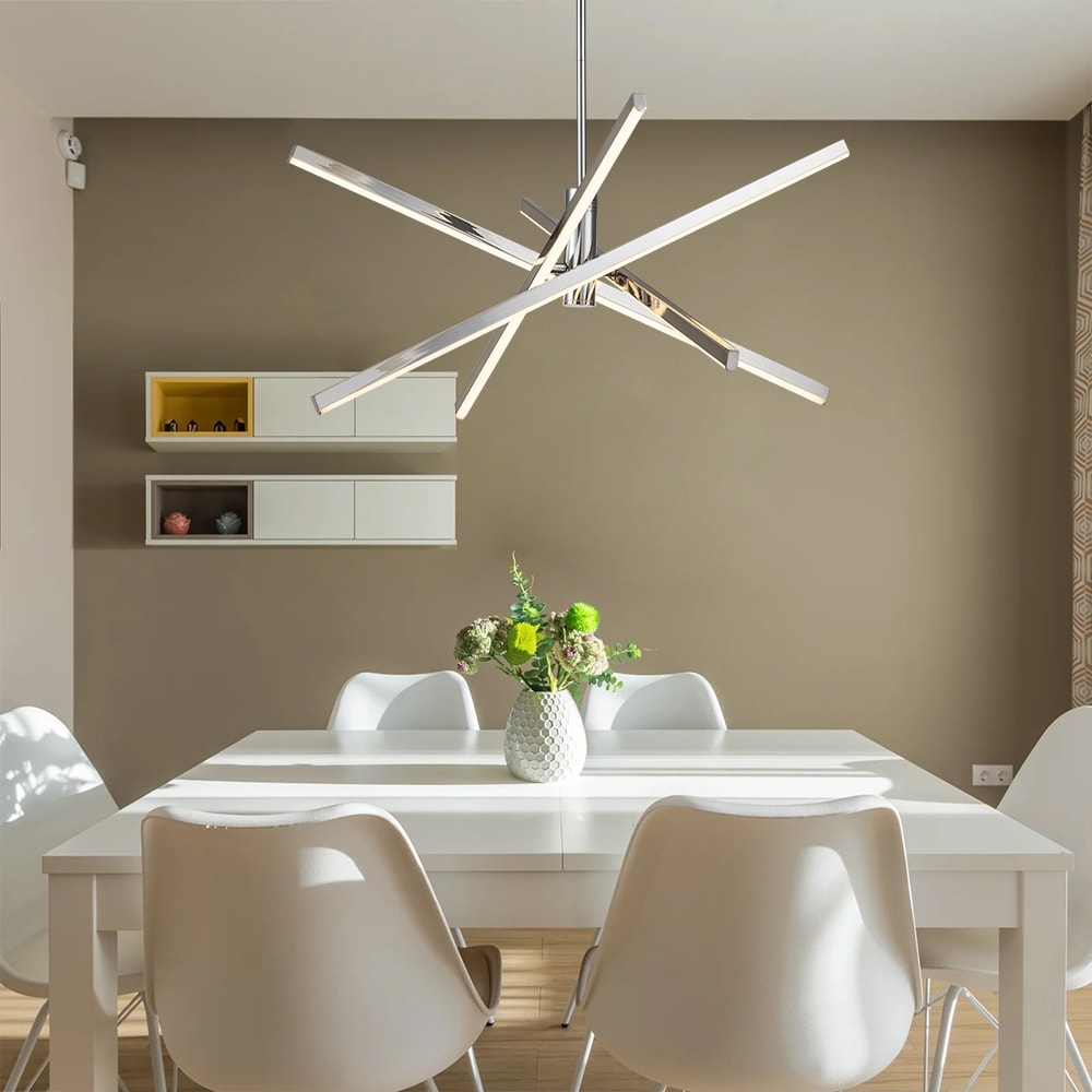 Black/ Gold Modern Aluminum LED Chandelier Linear Sputnik Ceiling Pendant Light for Living/ Dining Room/ Kitchen
