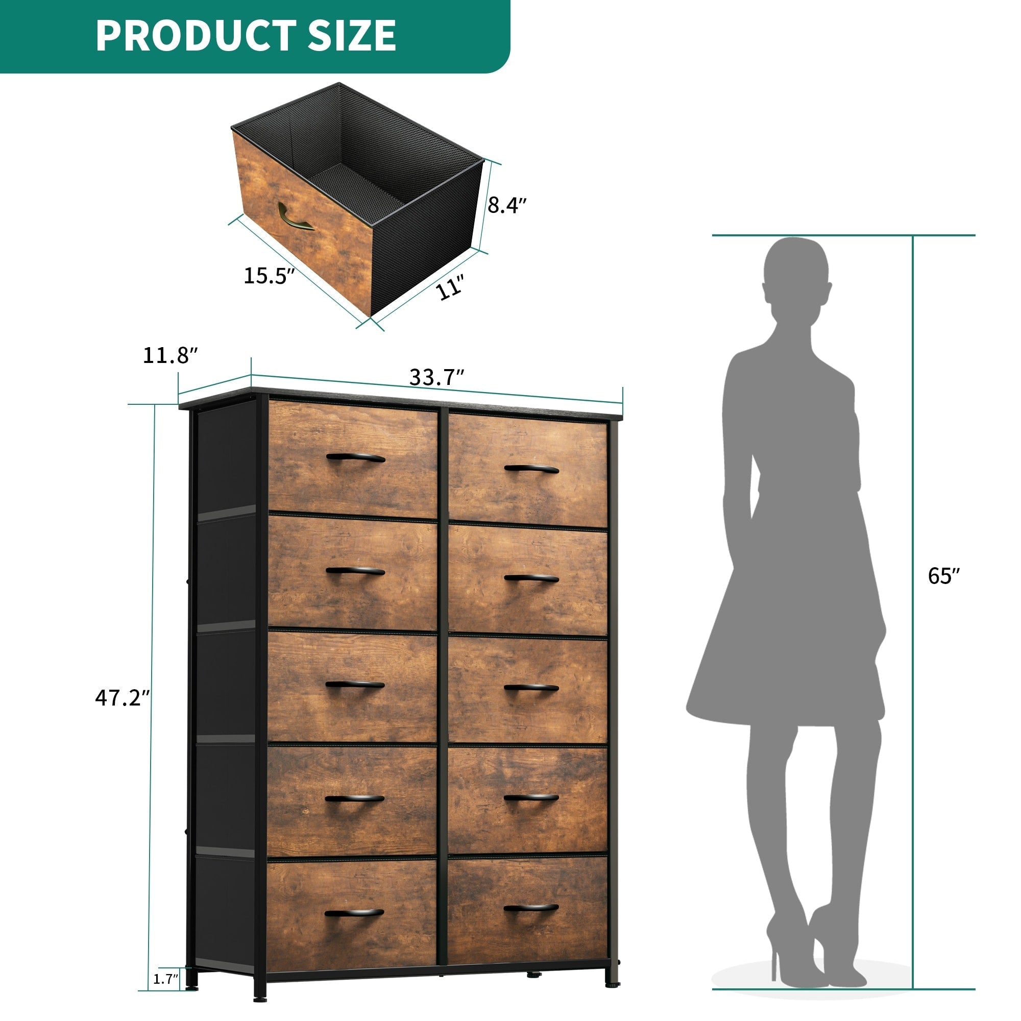 Modern 4/8/10-drawer Bedroom Fabric Dresser Storage Tower with Wood Top