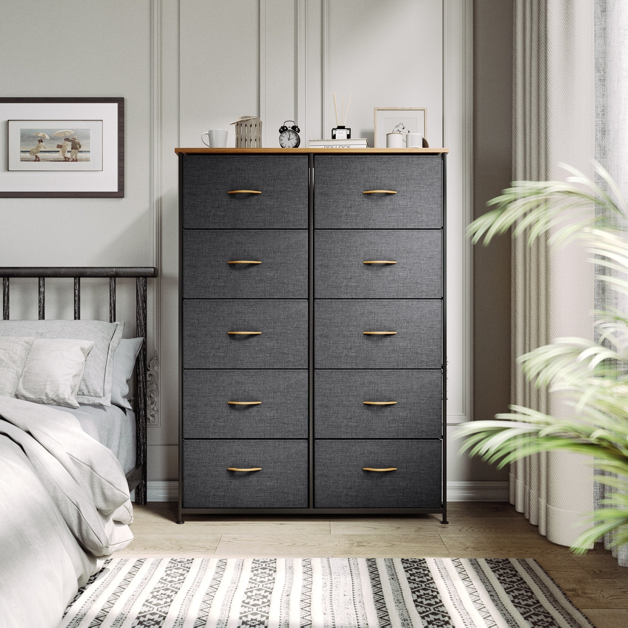 Modern 4/8/10-drawer Bedroom Fabric Dresser Storage Tower with Wood Top
