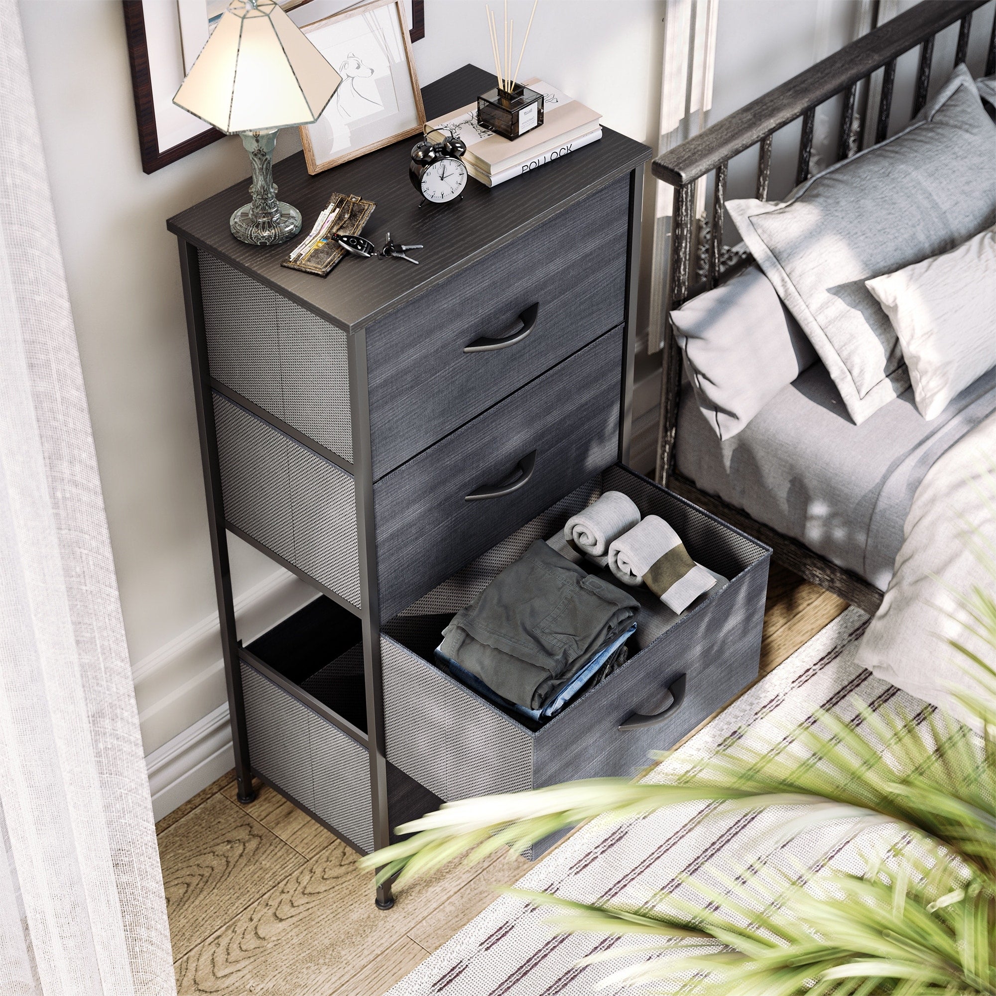 Modern 4/8/10-drawer Bedroom Fabric Dresser Storage Tower with Wood Top