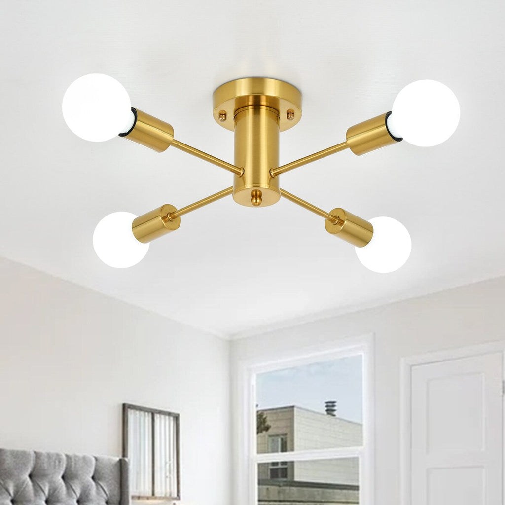 4-Light Industrial Semi Flush Mount Ceiling Light for Kitchen Dining Room Bedroom Study Living Room - N/A