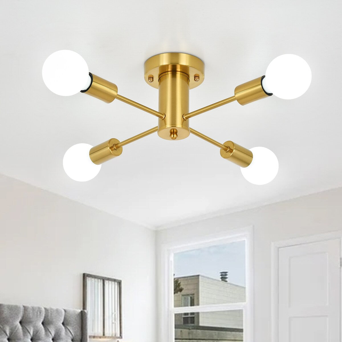 4-Light Industrial Semi Flush Mount Ceiling Light for Kitchen Dining Room Bedroom Study Living Room - N/A