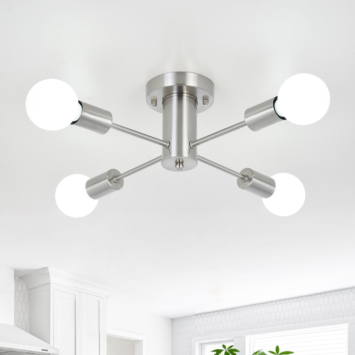 4-Light Industrial Semi Flush Mount Ceiling Light for Kitchen Dining Room Bedroom Study Living Room - N/A