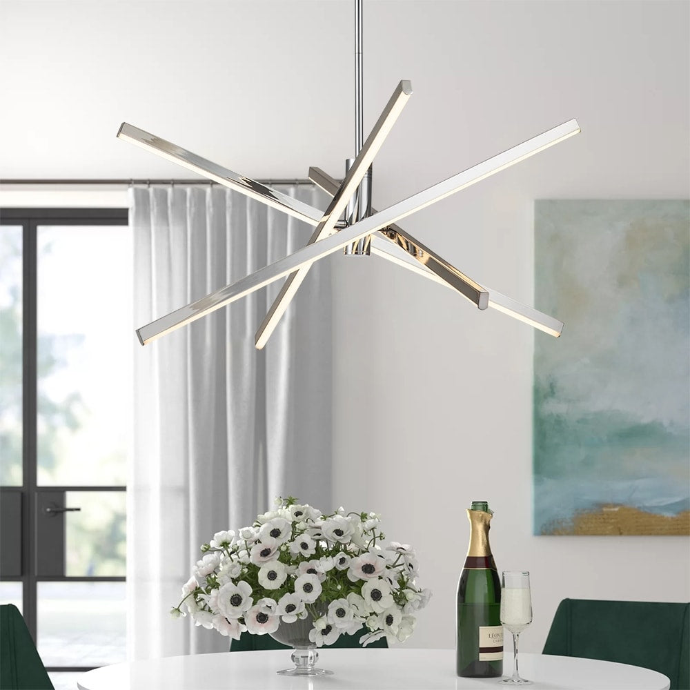 Black/ Gold Modern Aluminum LED Chandelier Linear Sputnik Ceiling Pendant Light for Living/ Dining Room/ Kitchen