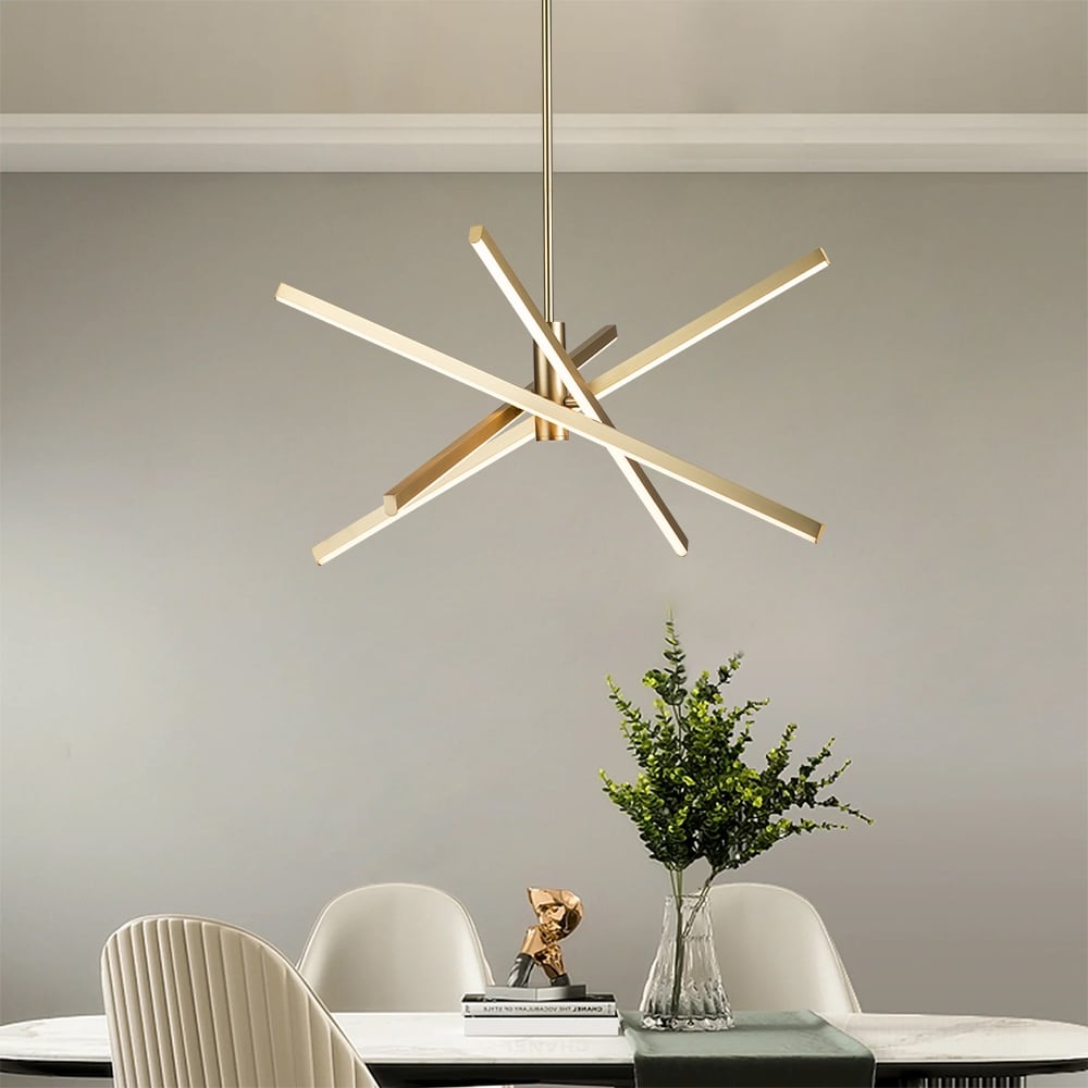 Black/ Gold Modern Aluminum LED Chandelier Linear Sputnik Ceiling Pendant Light for Living/ Dining Room/ Kitchen