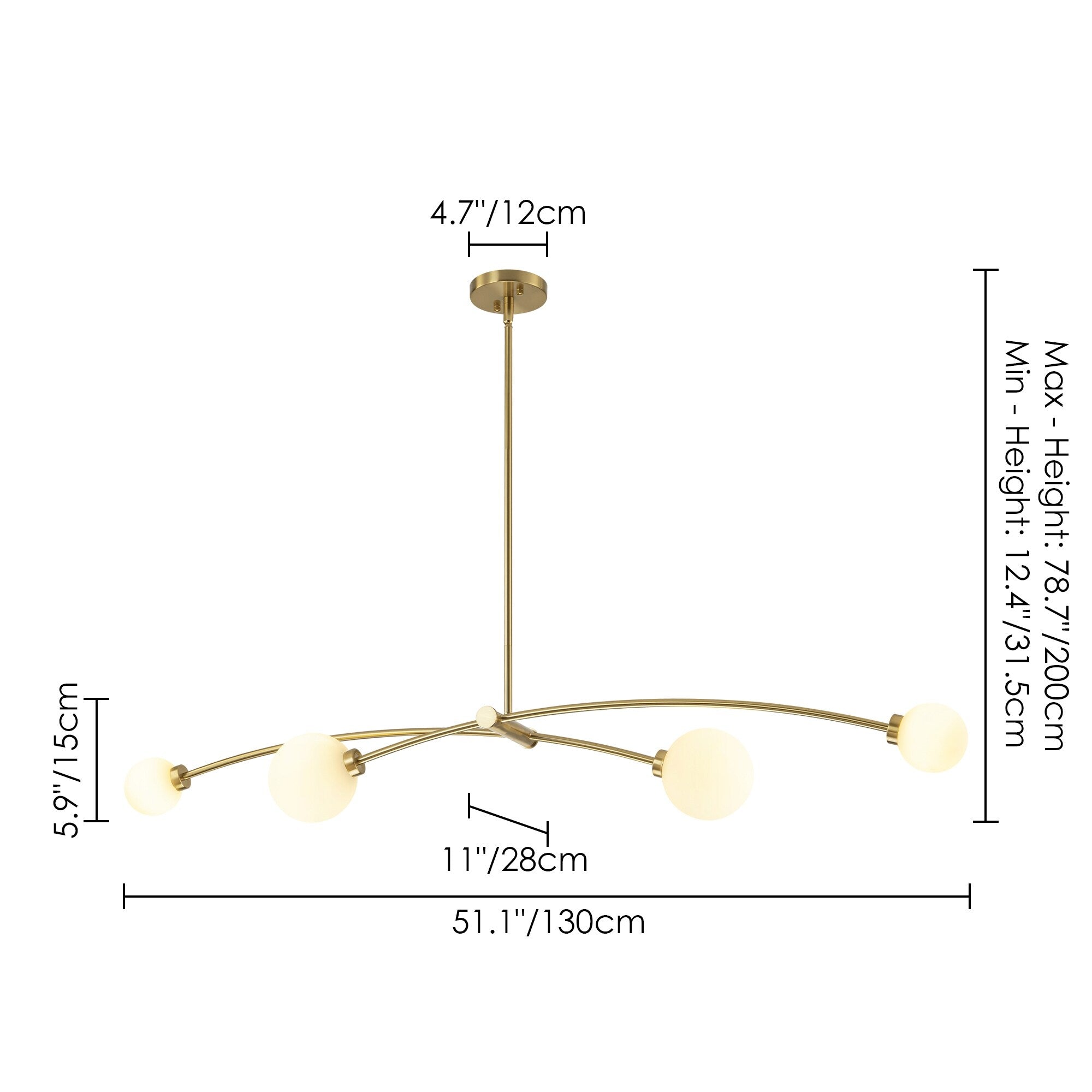 4-Light Modern Gold Simple Linear Sputnik Pendant Island Light/ Dining Room Light - 51.18 in. W x 11.02 in. D x 5.91 in. H