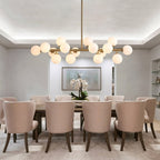 40 in. Linear Mid Century Modern Chandelier 16-Light Gold Brass Sputnik Pendant Light with Frosted Glass Globe for Dining Room