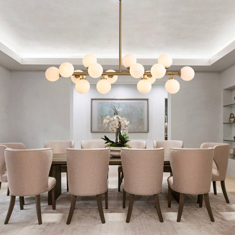 40 in. Linear Mid Century Modern Chandelier 16-Light Gold Brass Sputnik Pendant Light with Frosted Glass Globe for Dining Room