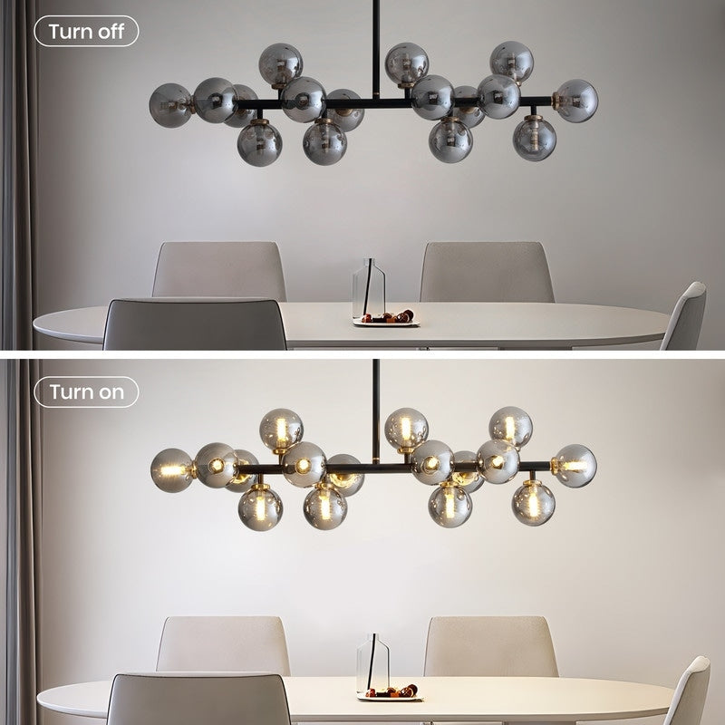 40 in. Linear Mid Century Modern Chandelier 16-Light Gold Brass Sputnik Pendant Light with Frosted Glass Globe for Dining Room