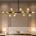 40 in. Linear Mid Century Modern Chandelier 16-Light Gold Brass Sputnik Pendant Light with Frosted Glass Globe for Dining Room