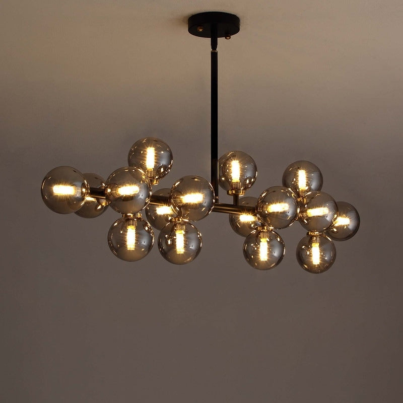 40 in. Linear Mid Century Modern Chandelier 16-Light Gold Brass Sputnik Pendant Light with Frosted Glass Globe for Dining Room