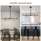 40 in. Linear Mid Century Modern Chandelier 16-Light Gold Brass Sputnik Pendant Light with Frosted Glass Globe for Dining Room